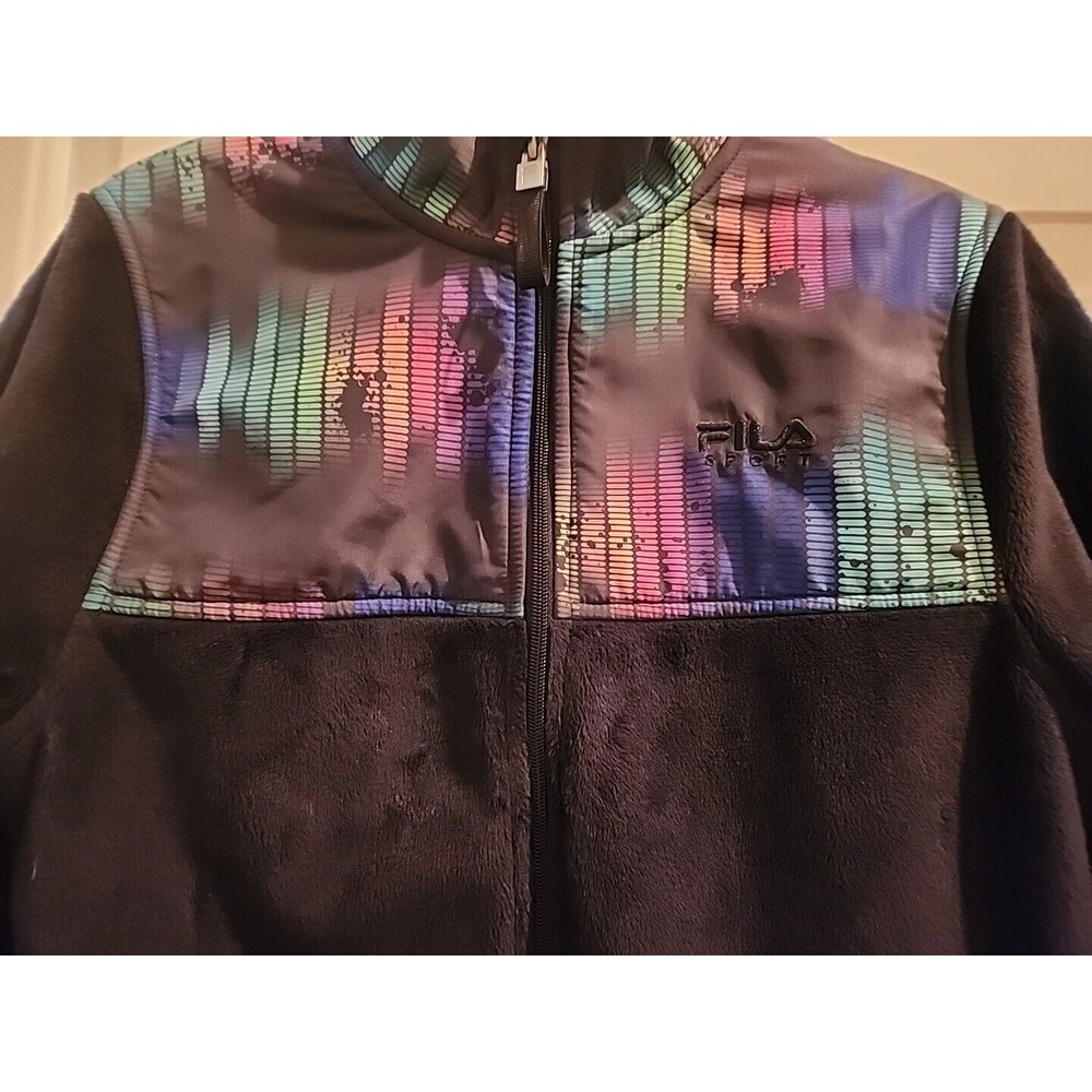 Fila Jacket Womens XS Black Rainbow Sport Soft Plush Fleece Full Zip Outdoor - Picture 6 of 10